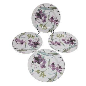 Shabby Chic Lilac Floral Melamine Salad Plates Set Of 4 Purple & Green 8.5"